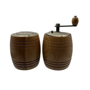 Vintage All West Japanese Wooden Salt Shaker & Pepper Grinder Set Barrel Style